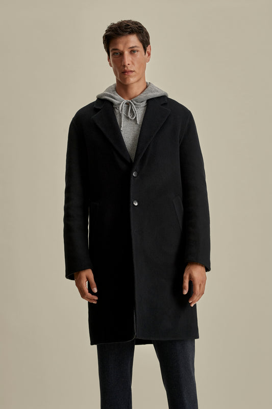 Double Faced Cashmere Single Breasted Overcoat Navy Model Cropped Image