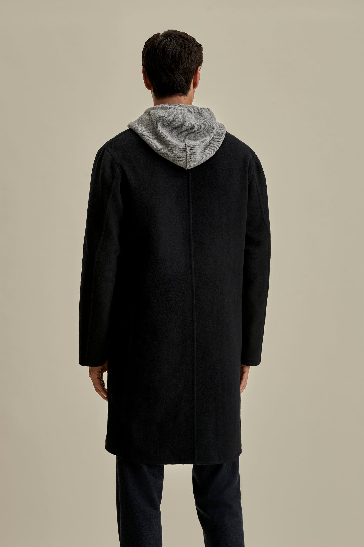 Double Faced Cashmere Single Breasted Overcoat Navy Model Back Image