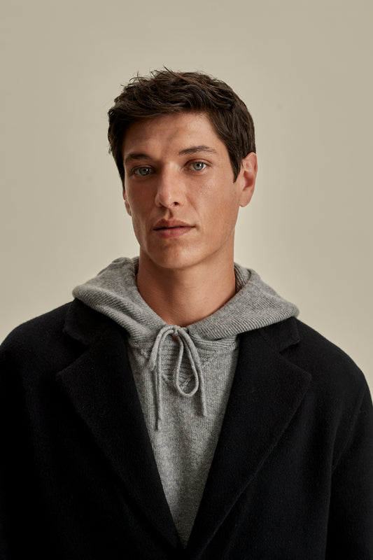 Double Faced Cashmere Single Breasted Overcoat Navy Model Lapels Image