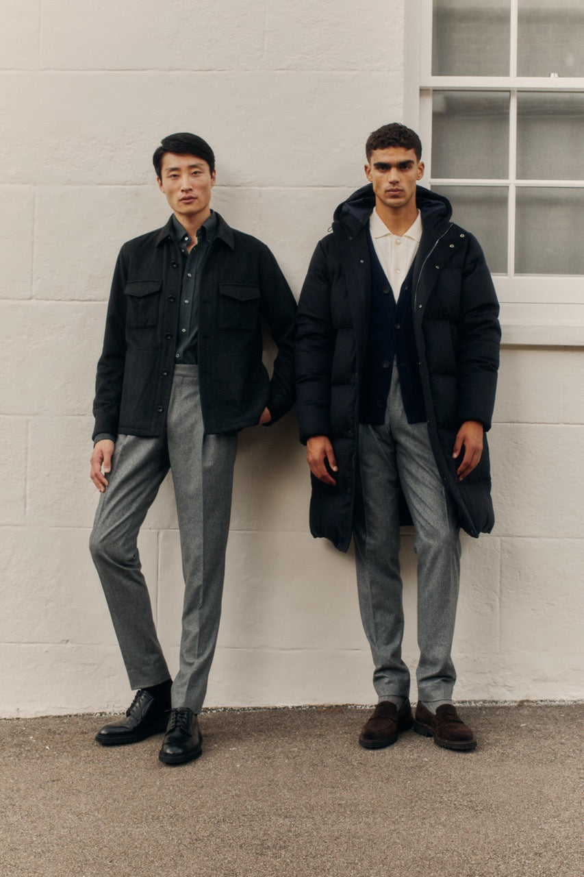 Cashmere Quilted Long Parka Navy Campaign Image