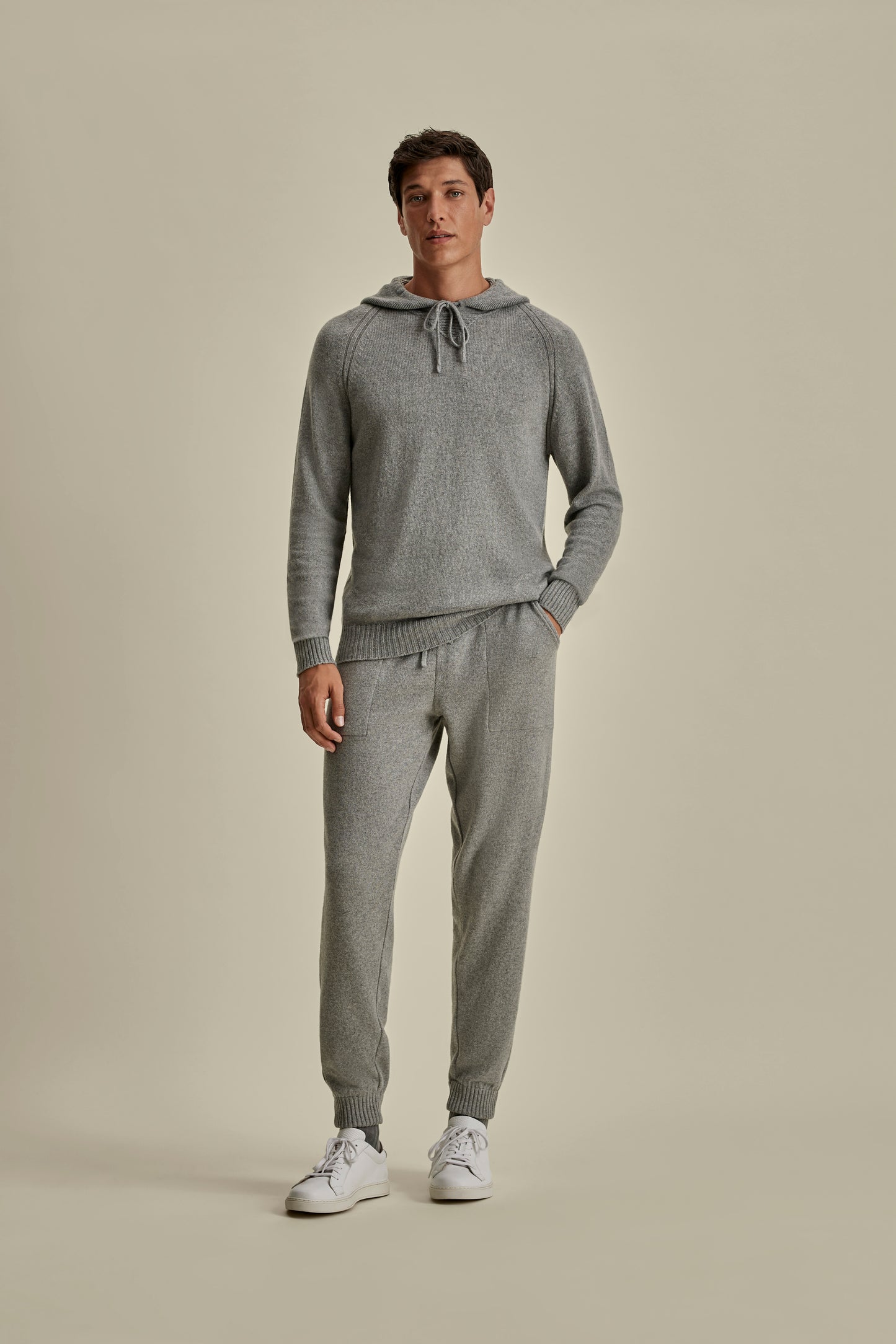 Cashmere Pullover Hoodie Grey Model Image
