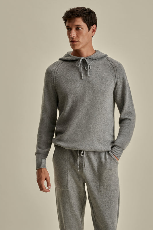 Cashmere Pullover Hoodie Grey Model Cropped Image