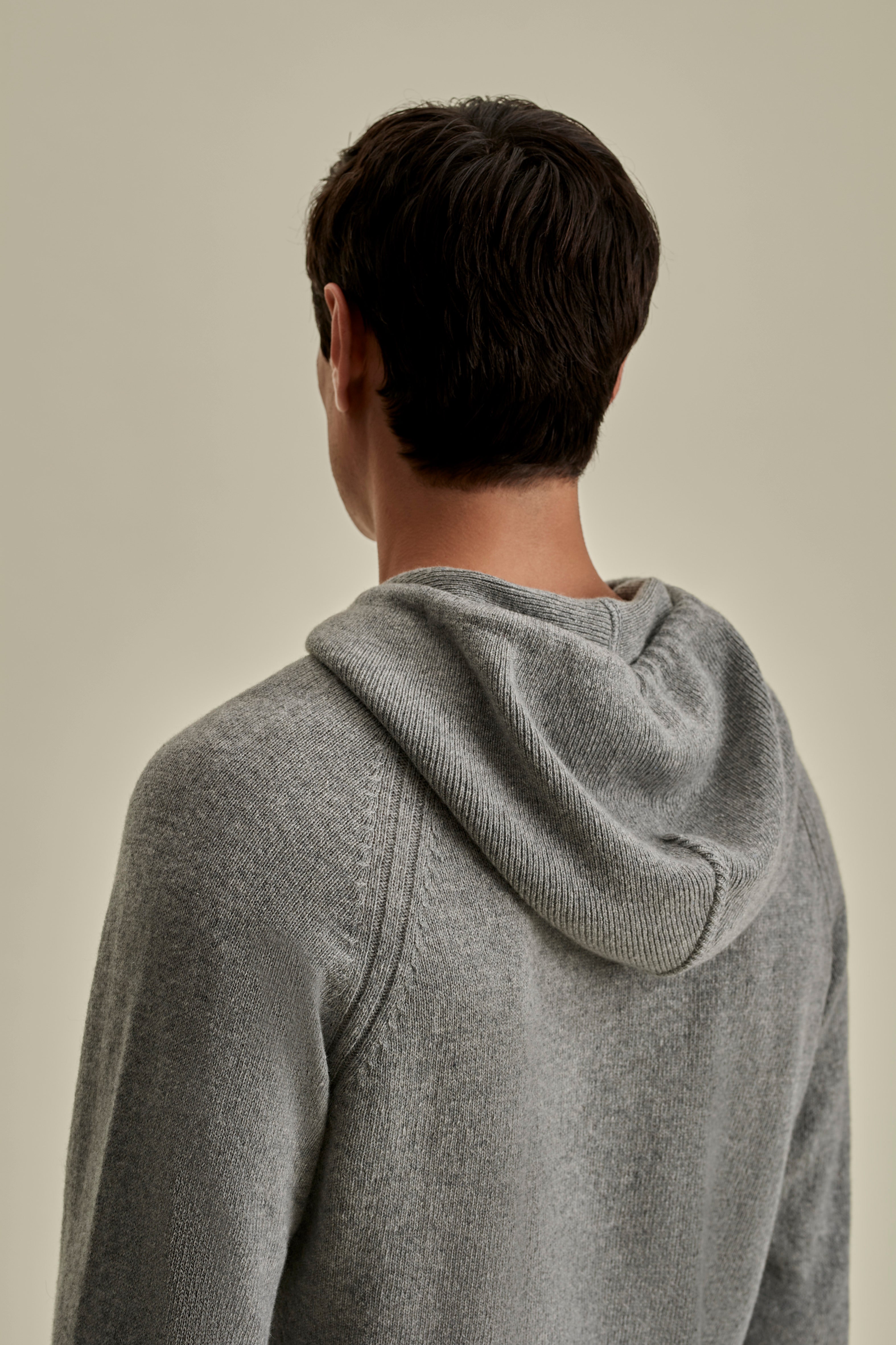 Cashmere Pullover Hoodie Grey Model Hood Image