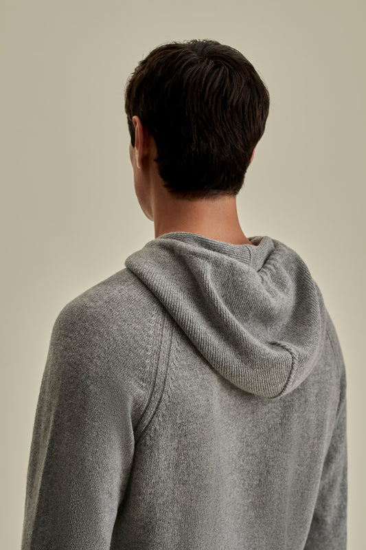 Cashmere Pullover Hoodie Grey Model Hood Image