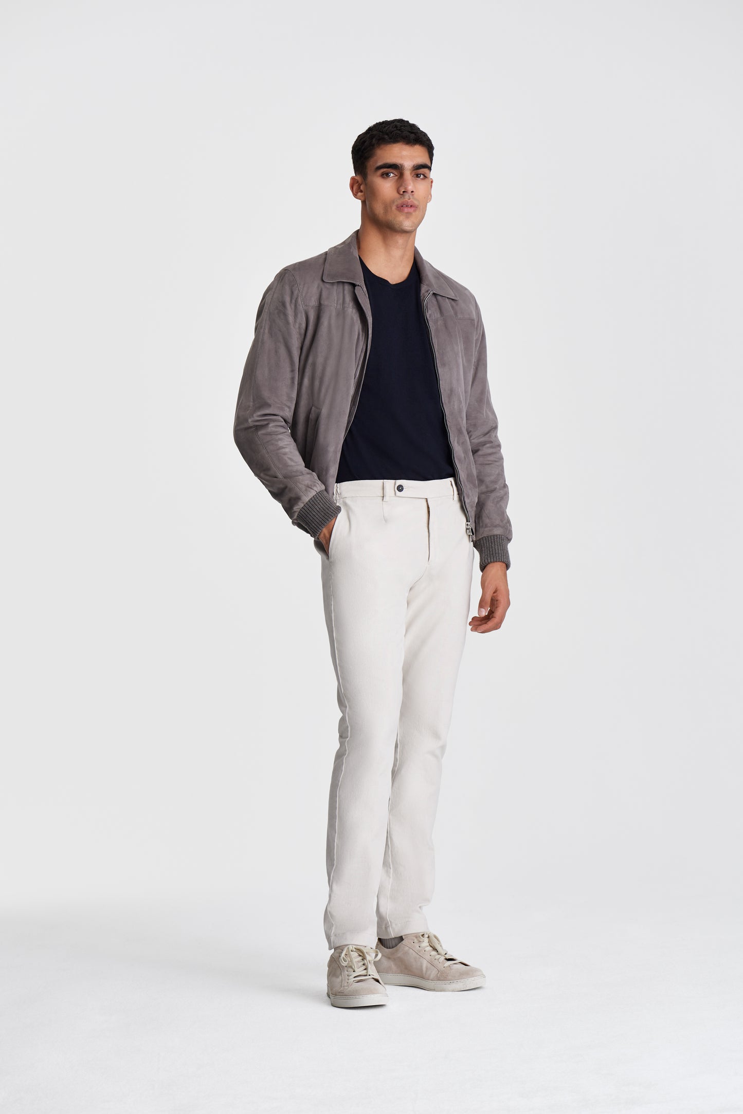 Suede Shirt Collar Jacket Grey Model Image