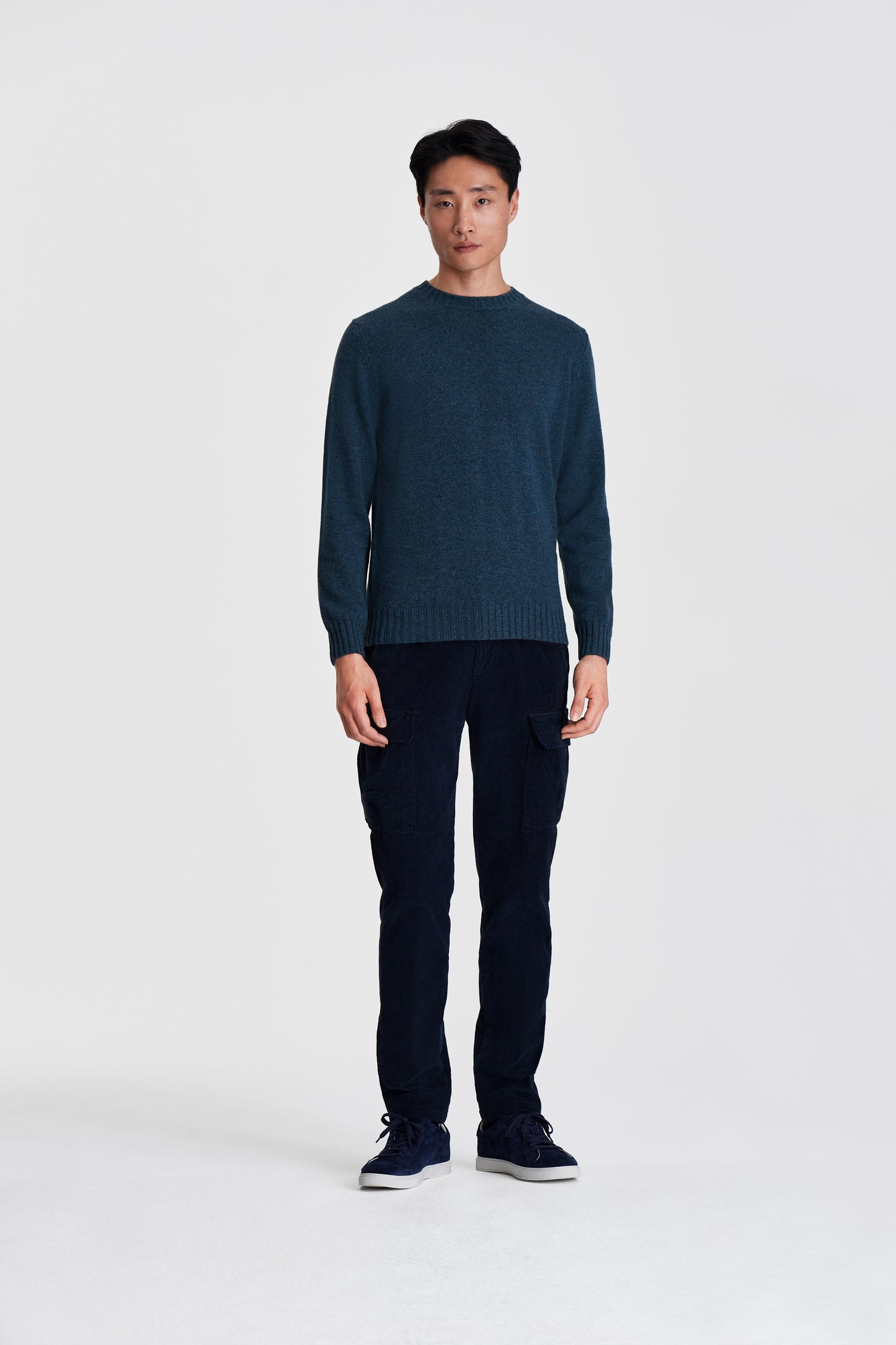 Cashmere Crew Neck Sweater Moss Blue Model Image