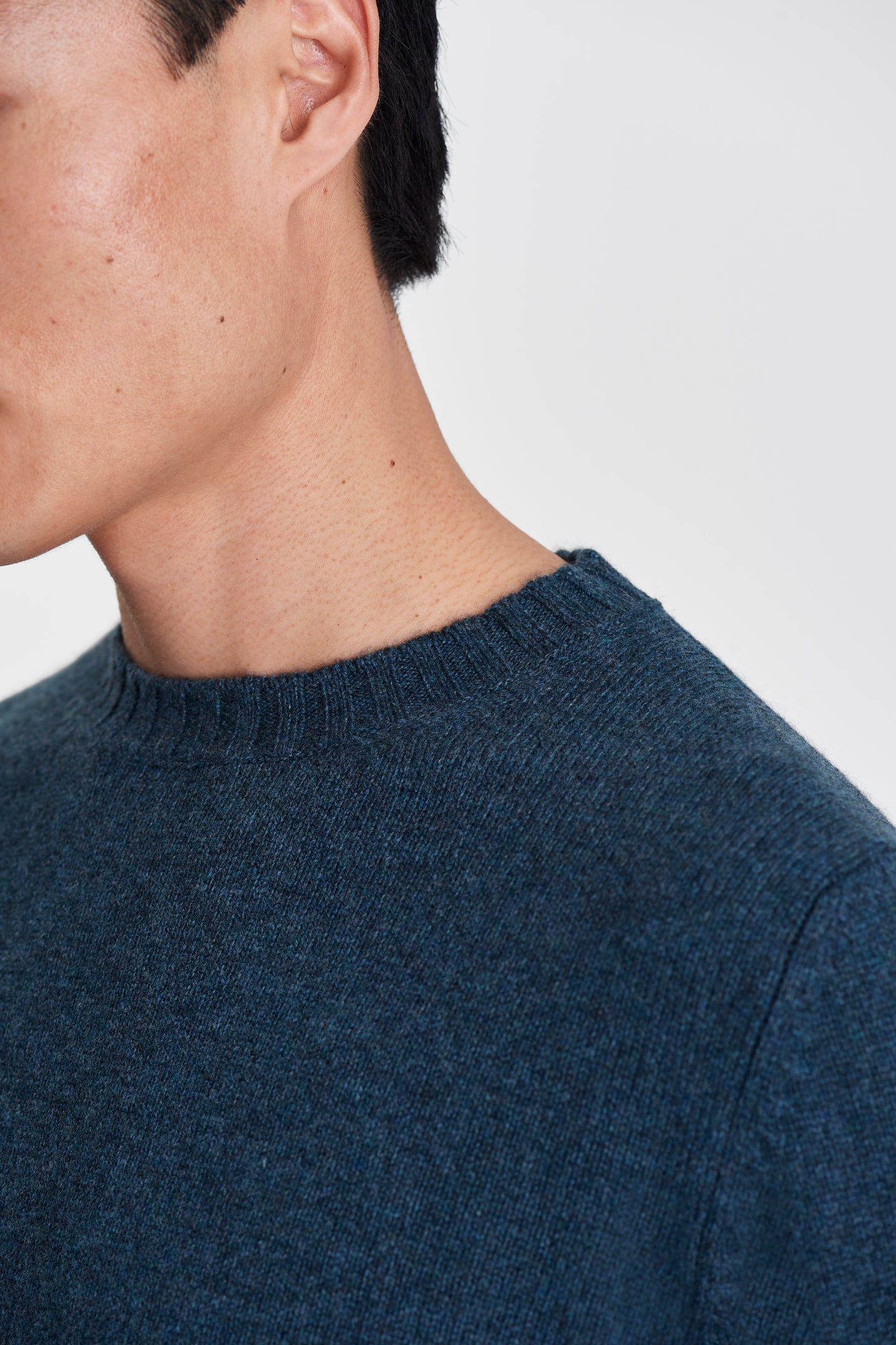 Cashmere Crew Neck Sweater Moss Blue Model Neck Image