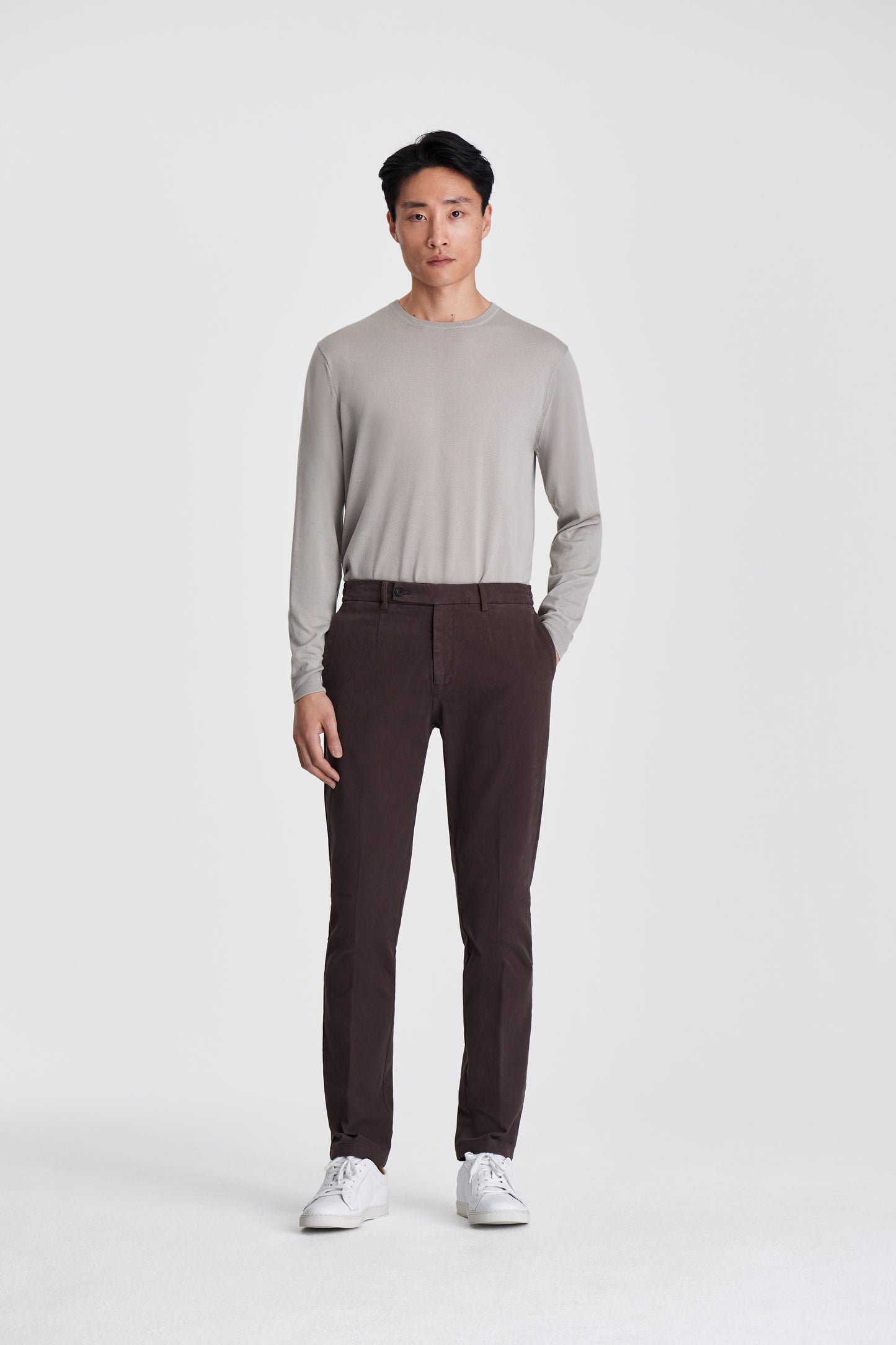 Cotton Easy Fit Chinos Brown Model Image