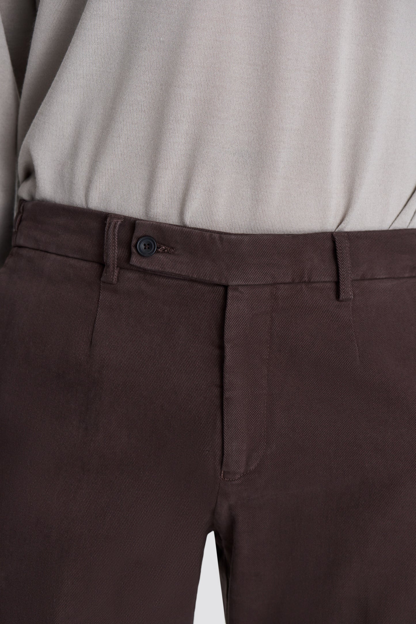 Cotton Easy Fit Chinos Brown Model Waistband Image