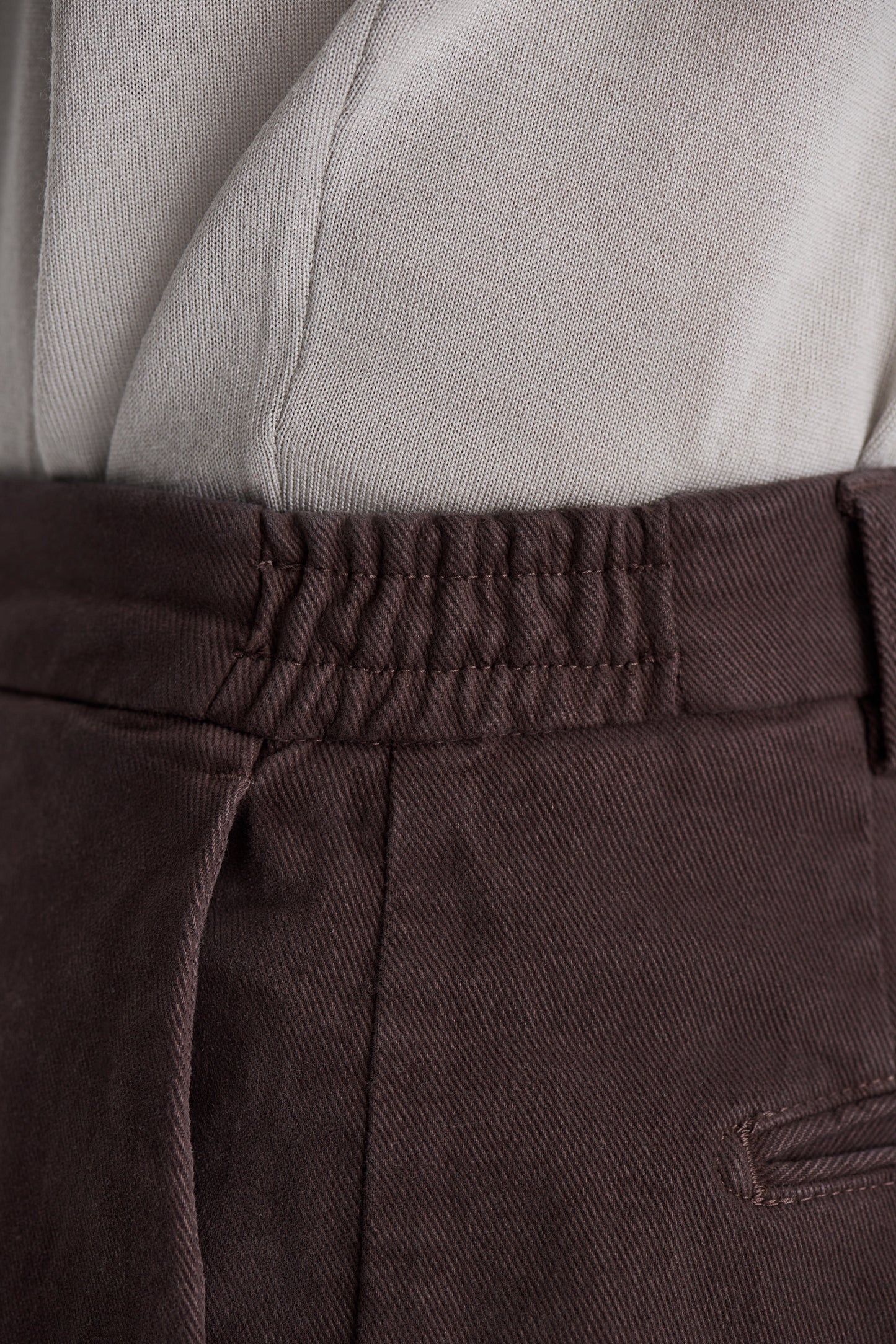 Cotton Easy Fit Chinos Brown Model Waist Image