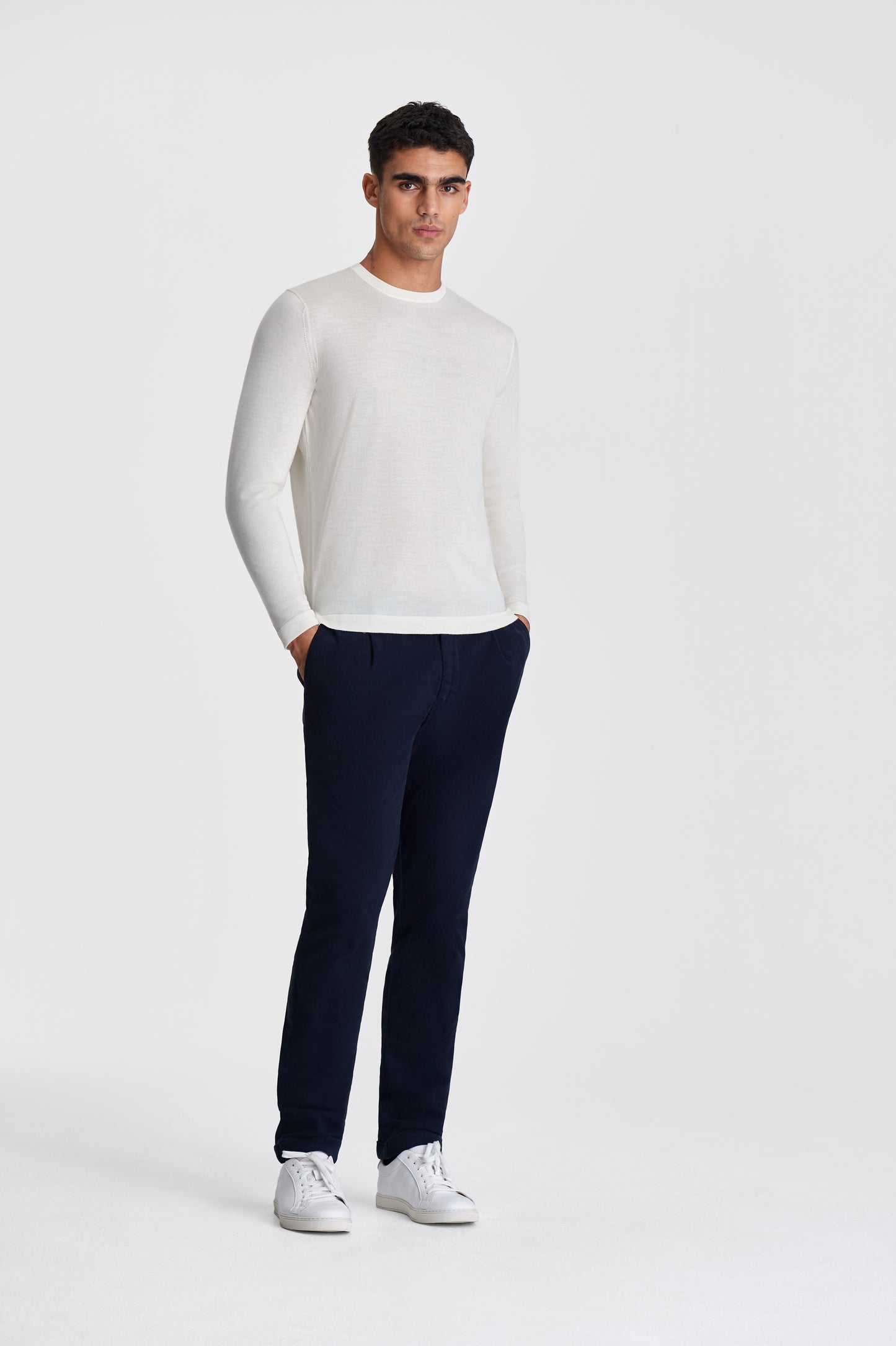 Wool Long Sleeve relaxed Fit T-Shirt Off White Model Image