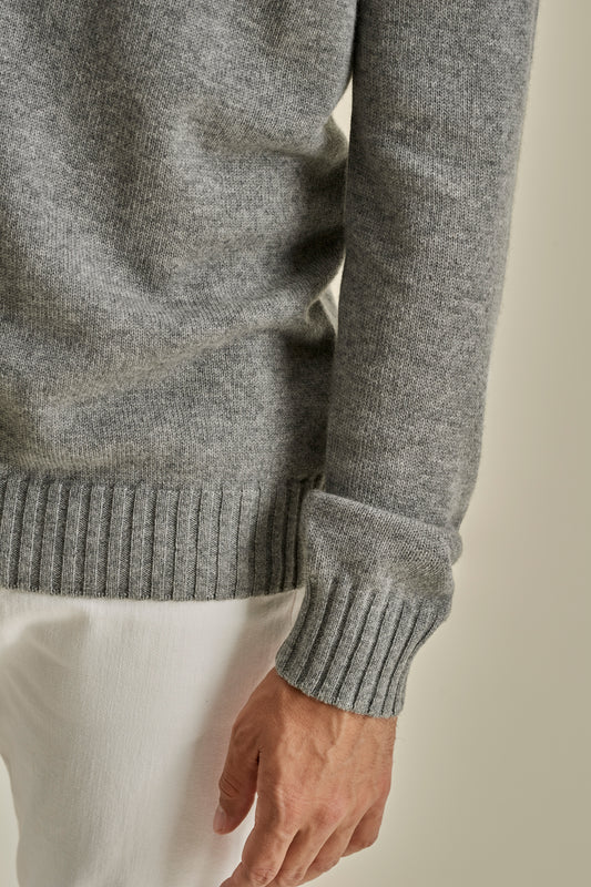 Cashmere Roll Neck Sweater Light Grey Model Sleeve Image