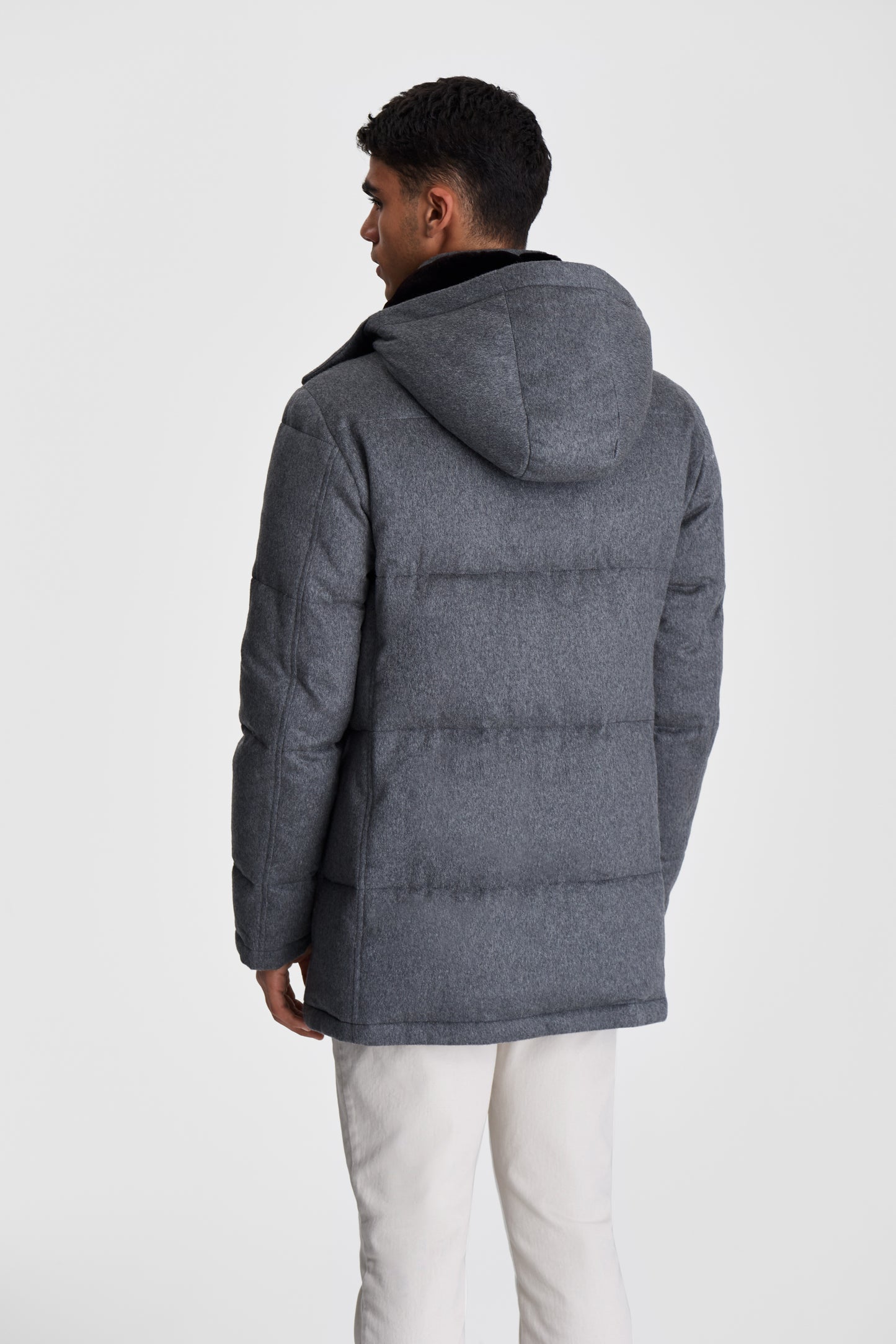 Cashmere Quilted Parka Grey Model Back Image