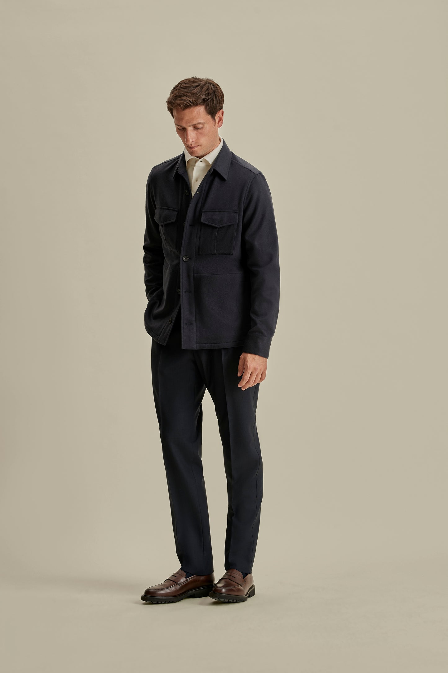 Cashmere Overshirt Navy Model Image
