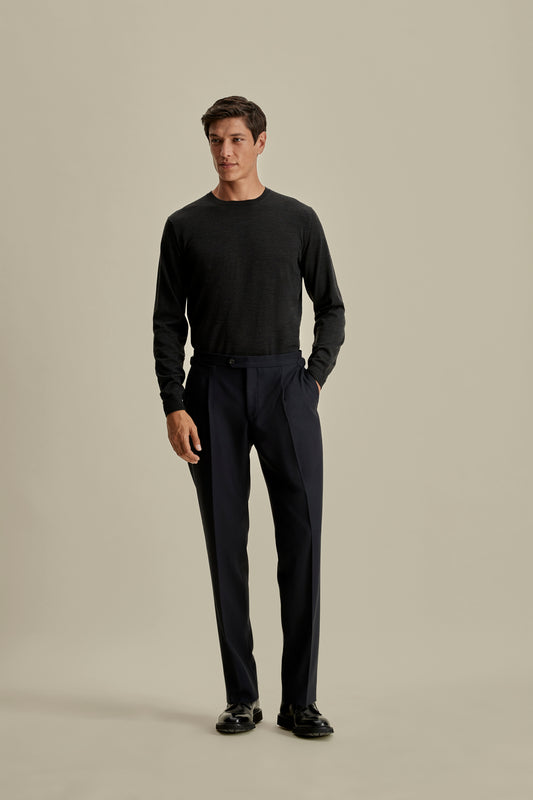 Merino Wool Extrafine Crew Neck Sweater Charcoal Model Image