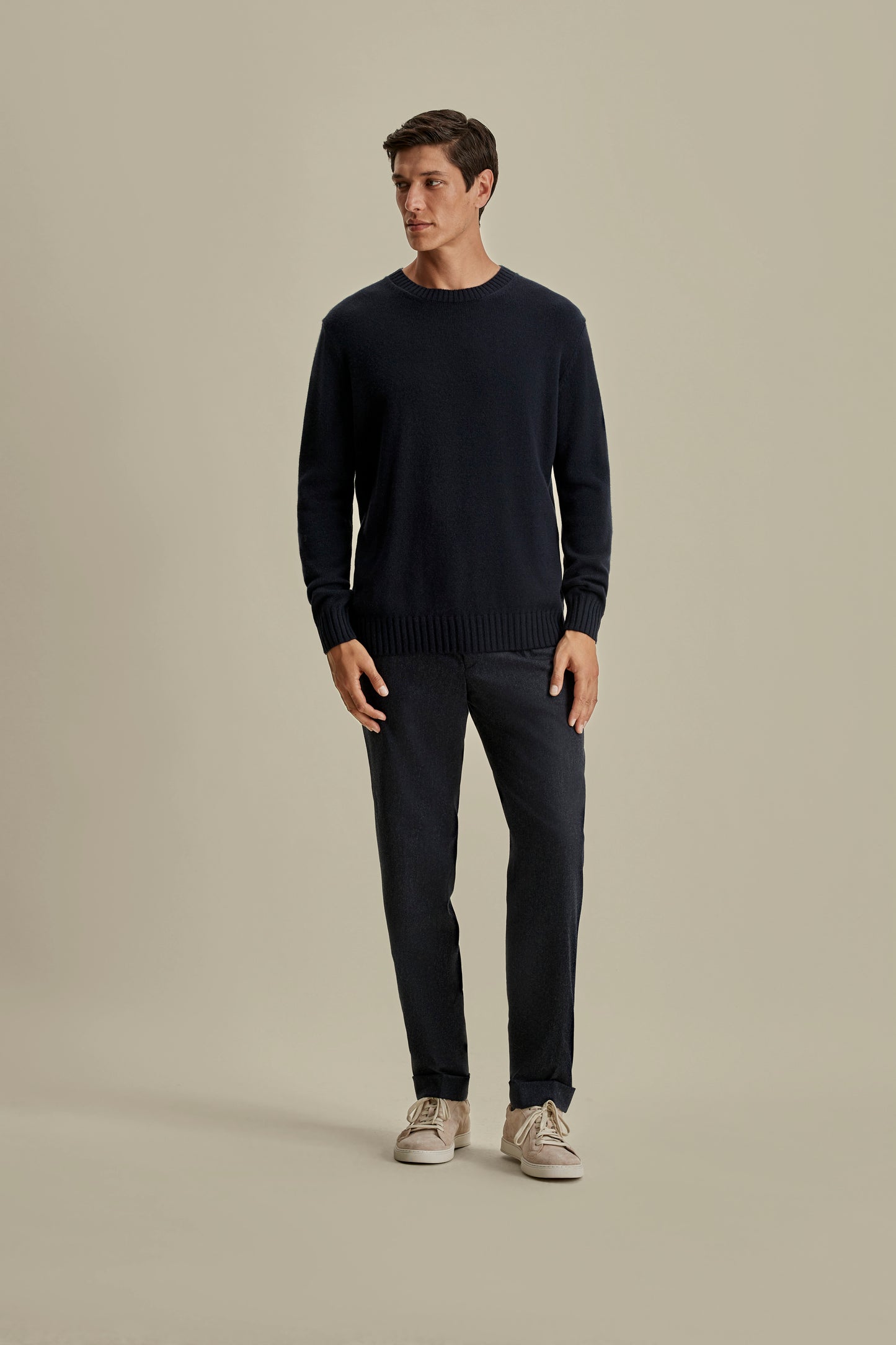 Cashmere Crew Neck Sweater Navy Model Image
