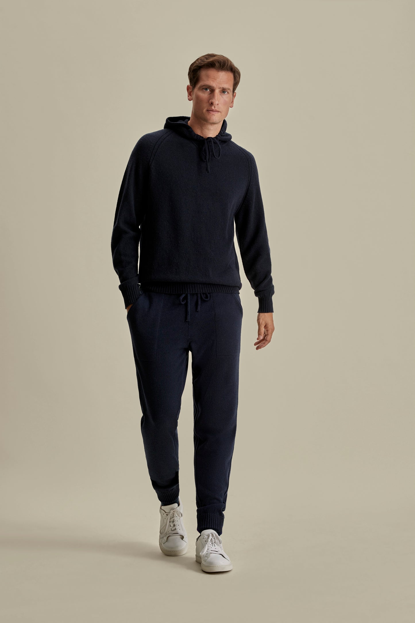 Cashmere Pullover Hoodie Navy Model Image