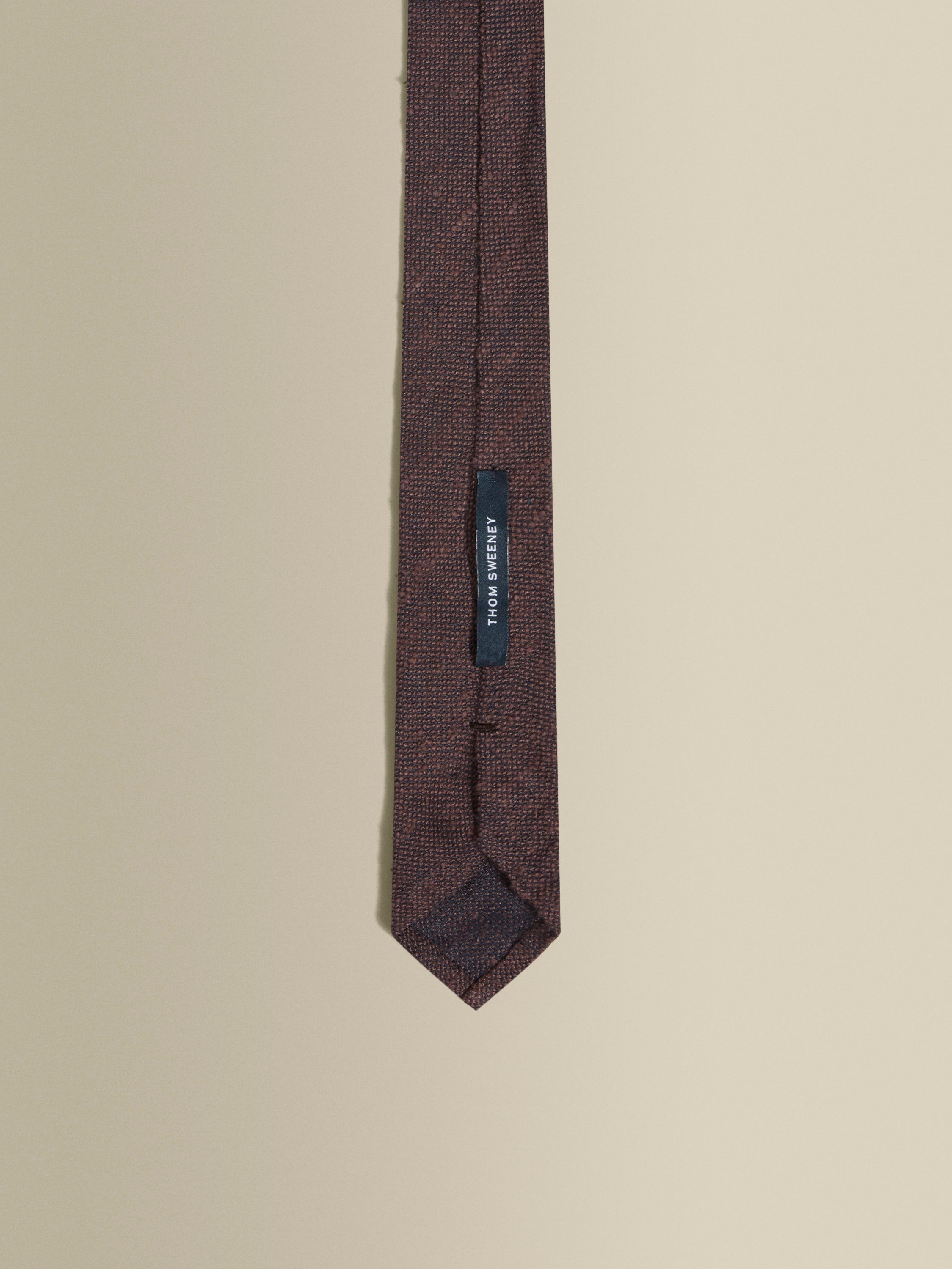 Knitted Silk Linen Tie Brown Product Label