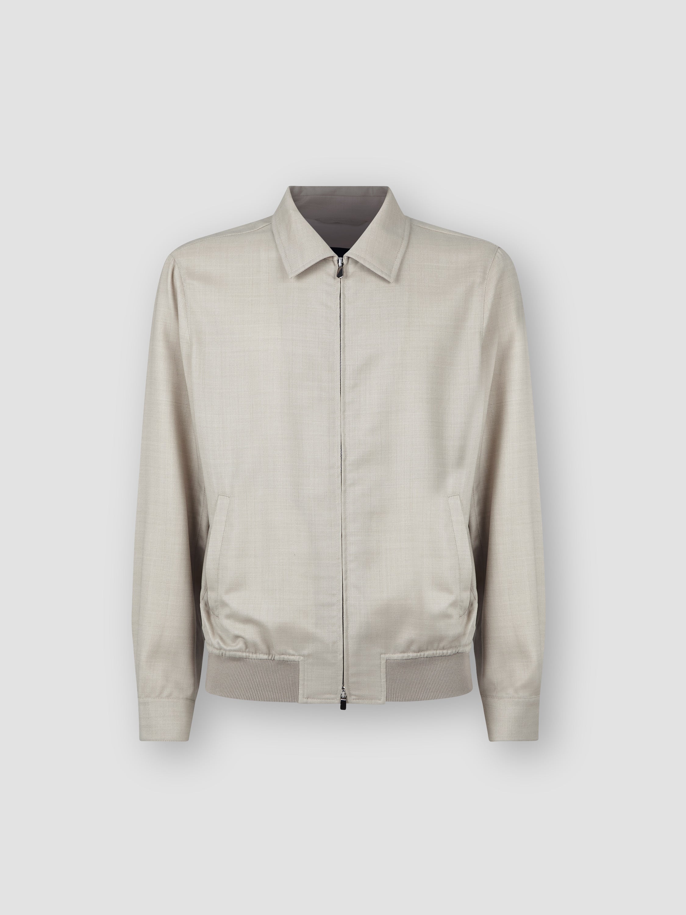 Men's Beige Wool Twill Shirt Collar Bomber Jacket – Thom Sweeney
