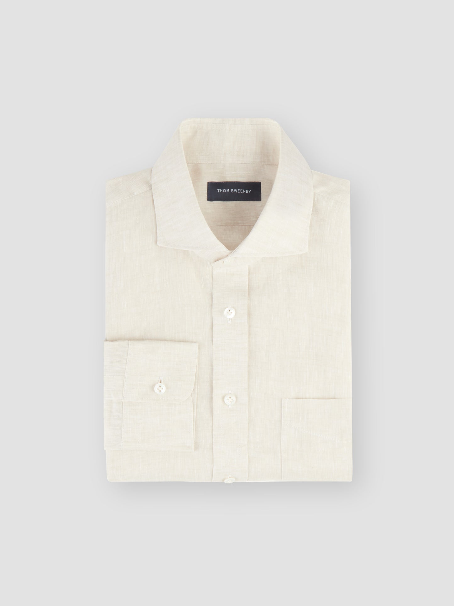 Cutaway Collar Linen Shirt Beige Product Folded