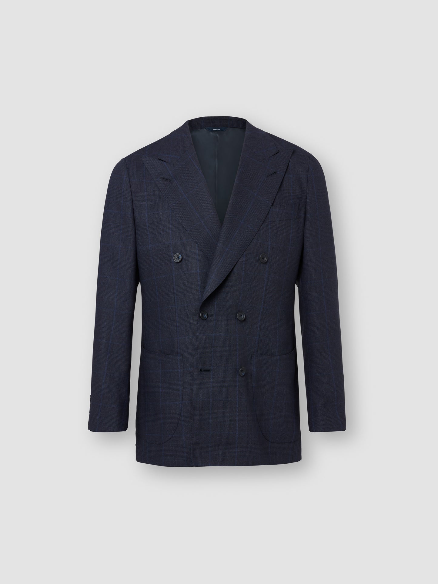 Unstructured Double Breasted Wool Peak Lapel Suit Navy Jacket Product Image
