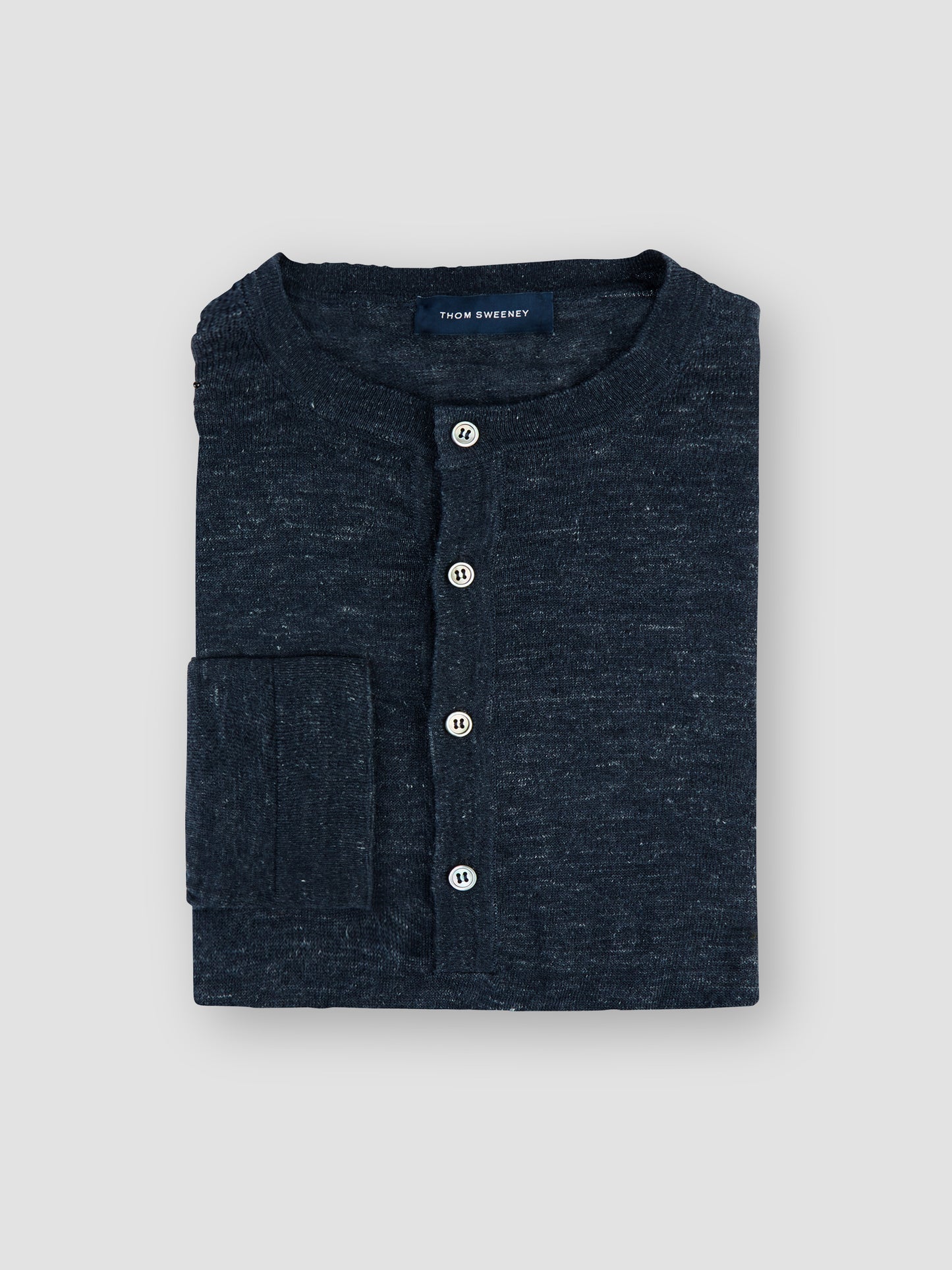 Long Sleeve Linen Henley T-Shirt Navy Product Folded