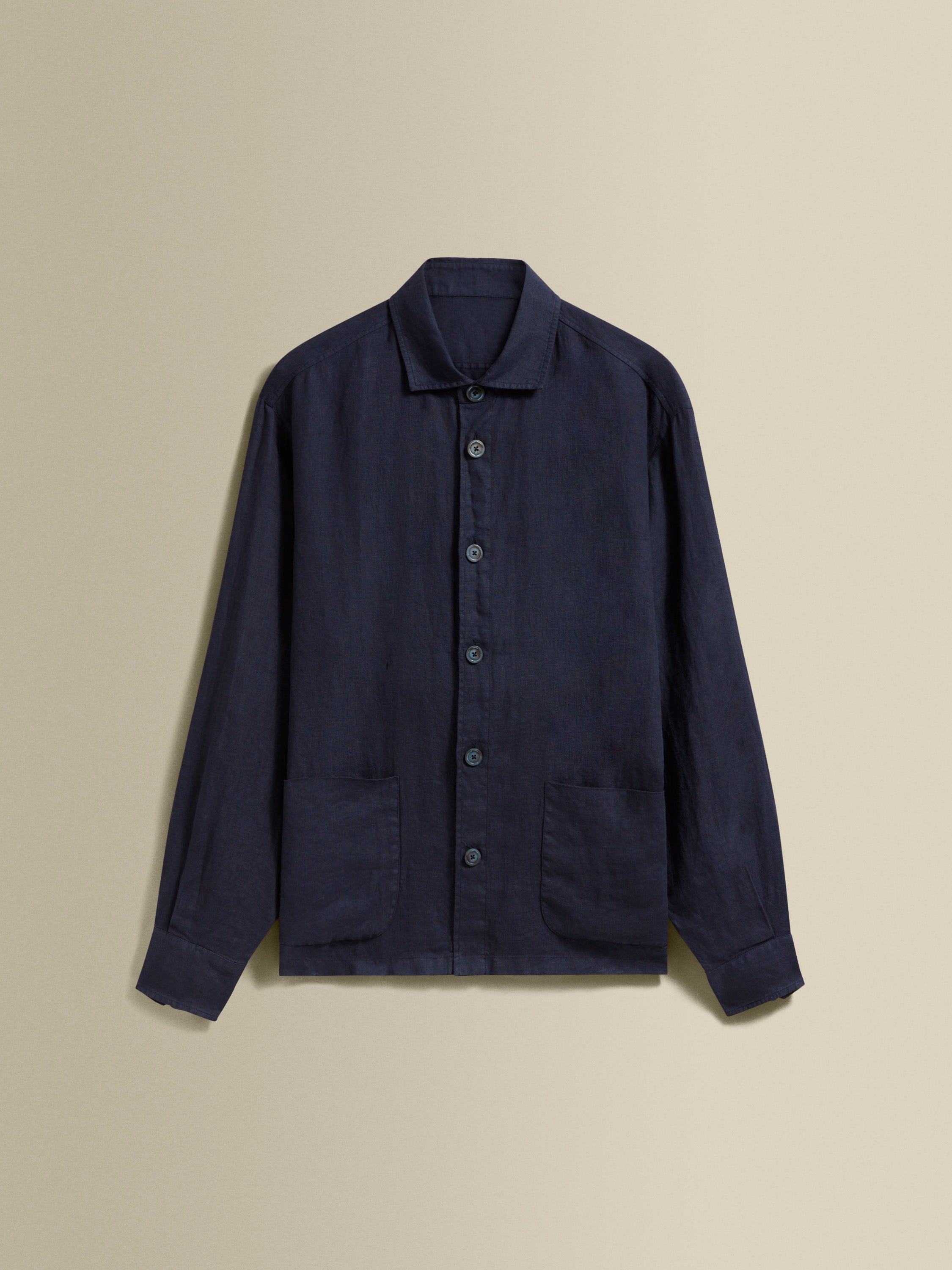 Linen Relaxed Overshirt Darkest Navy Product Image