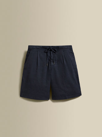 Linen Jersey Pleated Shorts Navy Product Image
