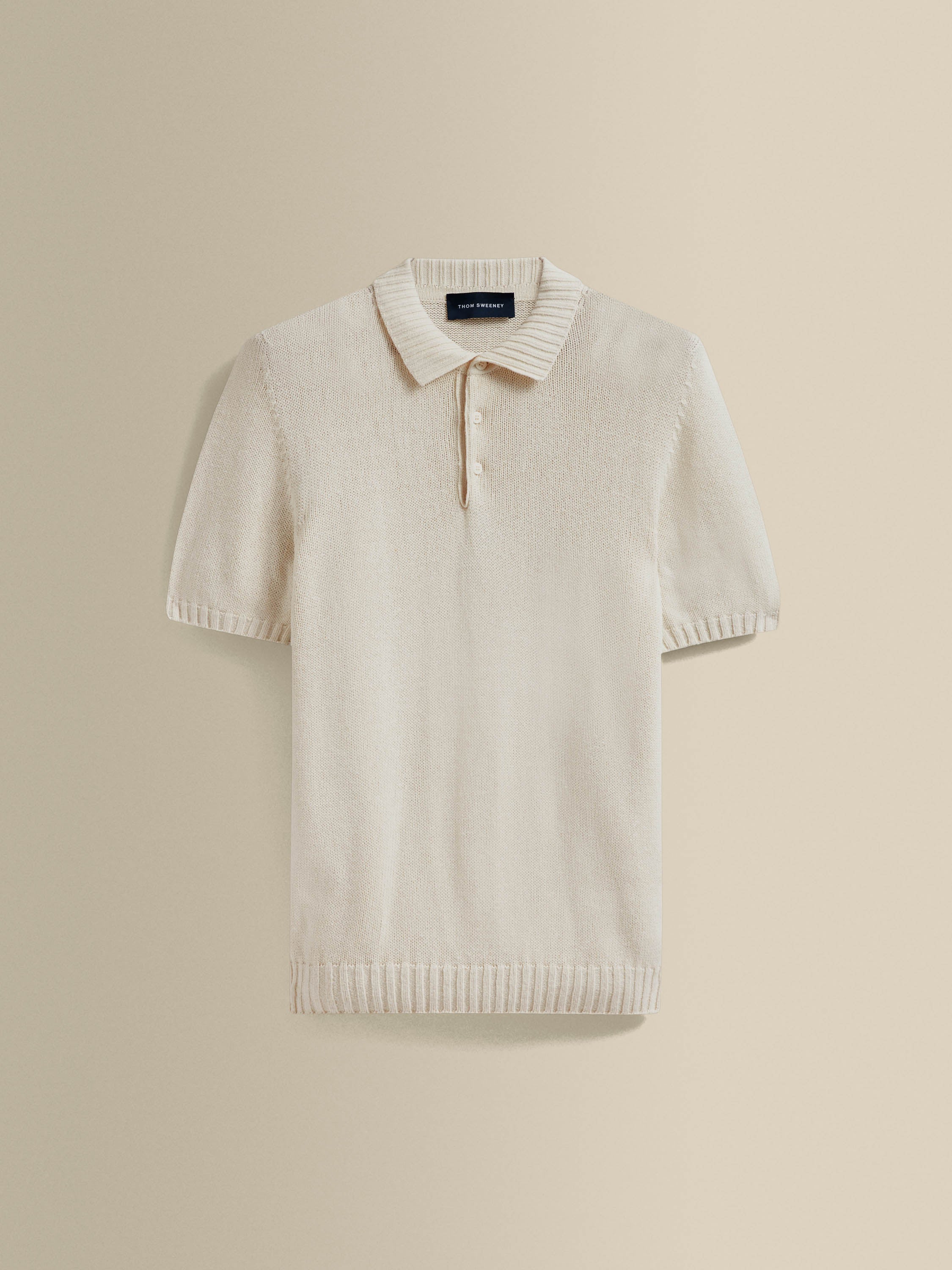 Bourette Silk Wide Gauge Cable Polo Shirt White Product Image