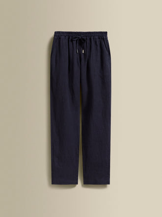 Linen Relaxed Drawstring Trousers Navy Product Image