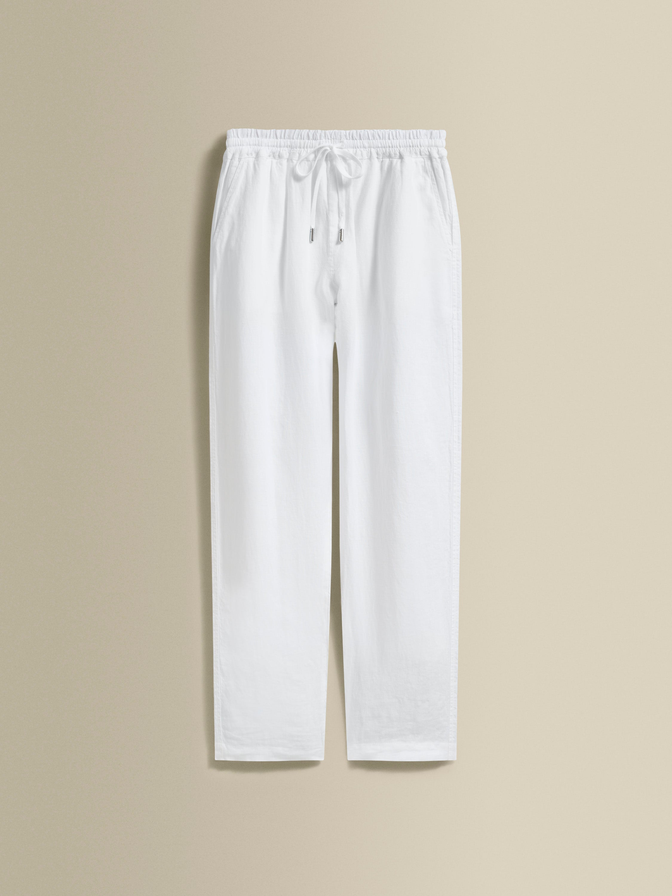 Linen Relaxed Drawstring Trousers Off White Product Image