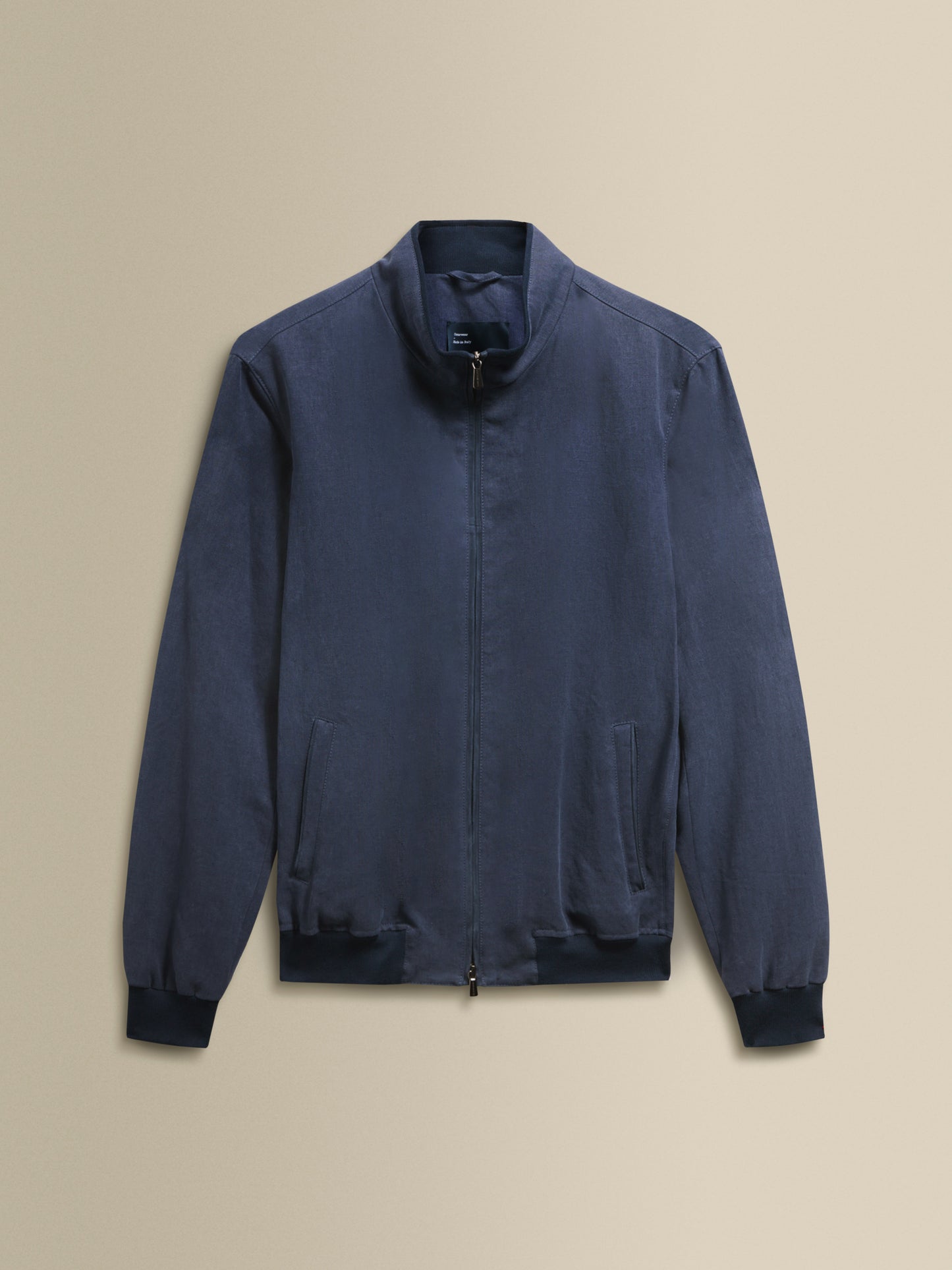 Linen Zip-Through Mock Collar Bomber Jacket Navy Product Image