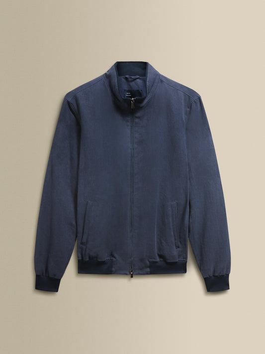 Linen Zip-Through Mock Collar Bomber Jacket Navy Product Image