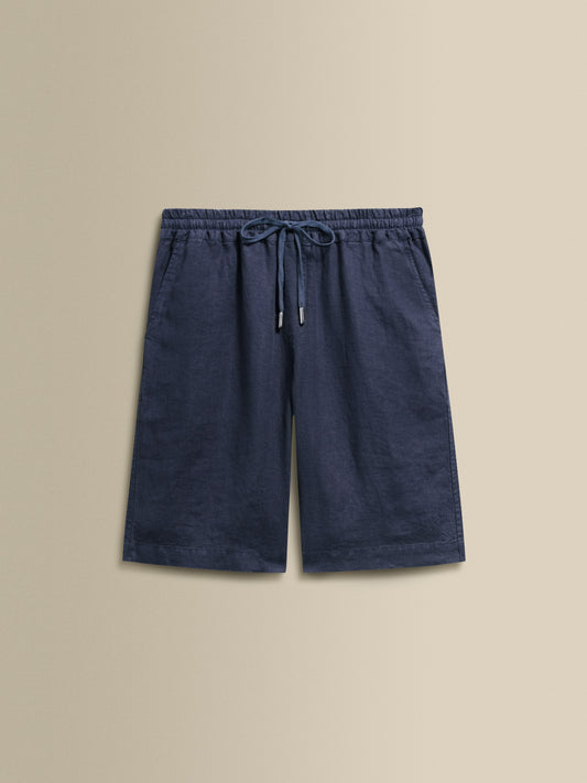 Linen Drawstring Shorts Navy Product Image