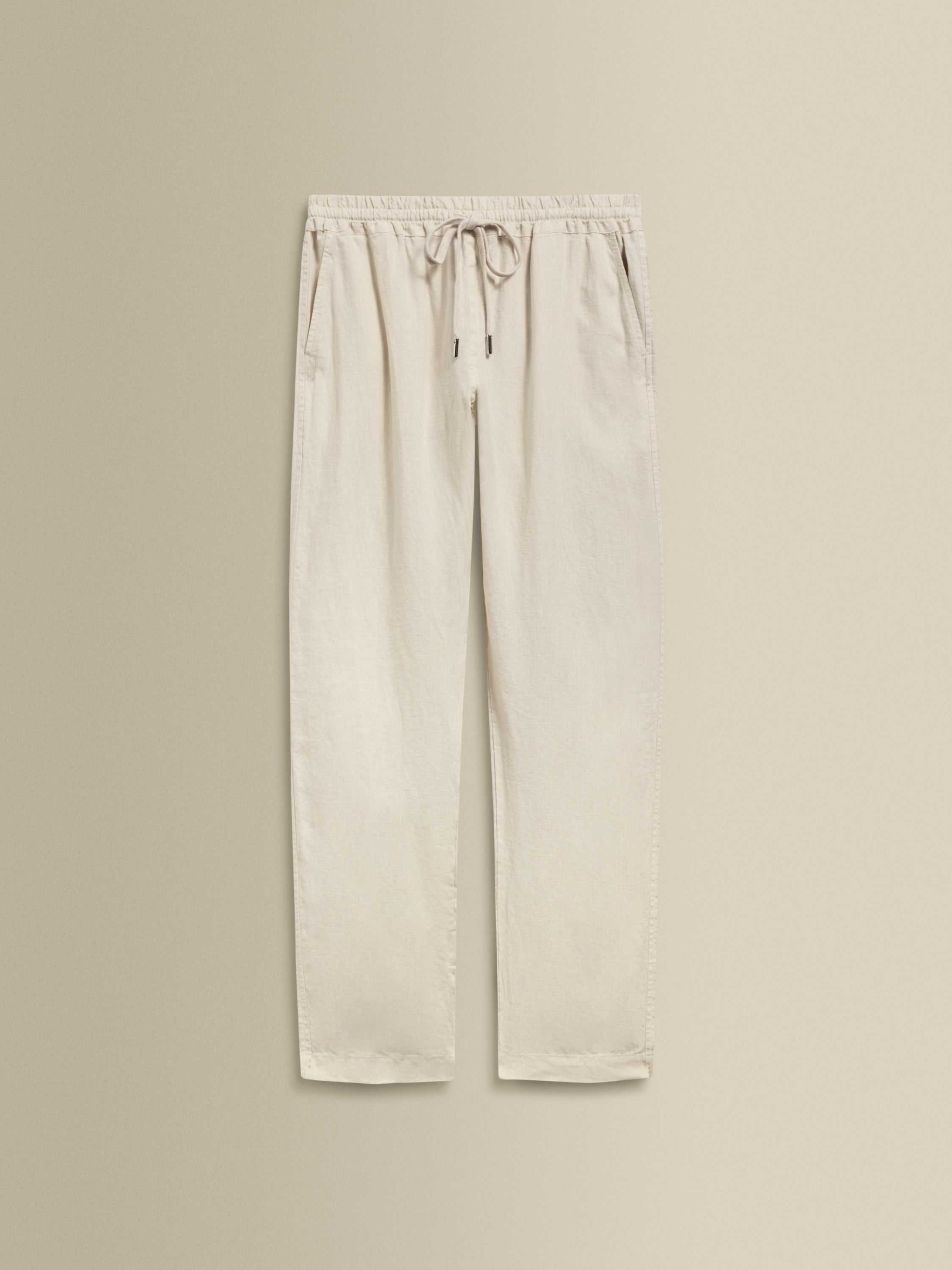 Linen Drawstring Trousers Beige Product Image