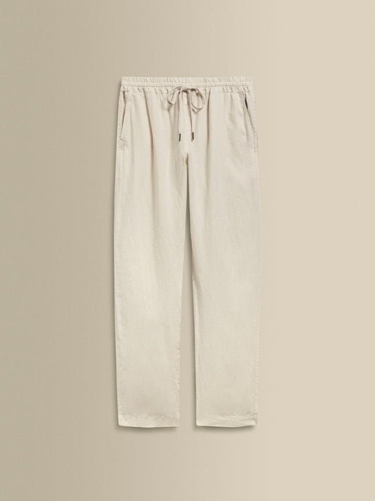 Linen Drawstring Trousers Beige Product Image