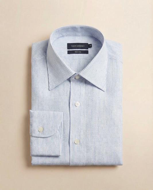Linen Point Collar Stripe Shirt