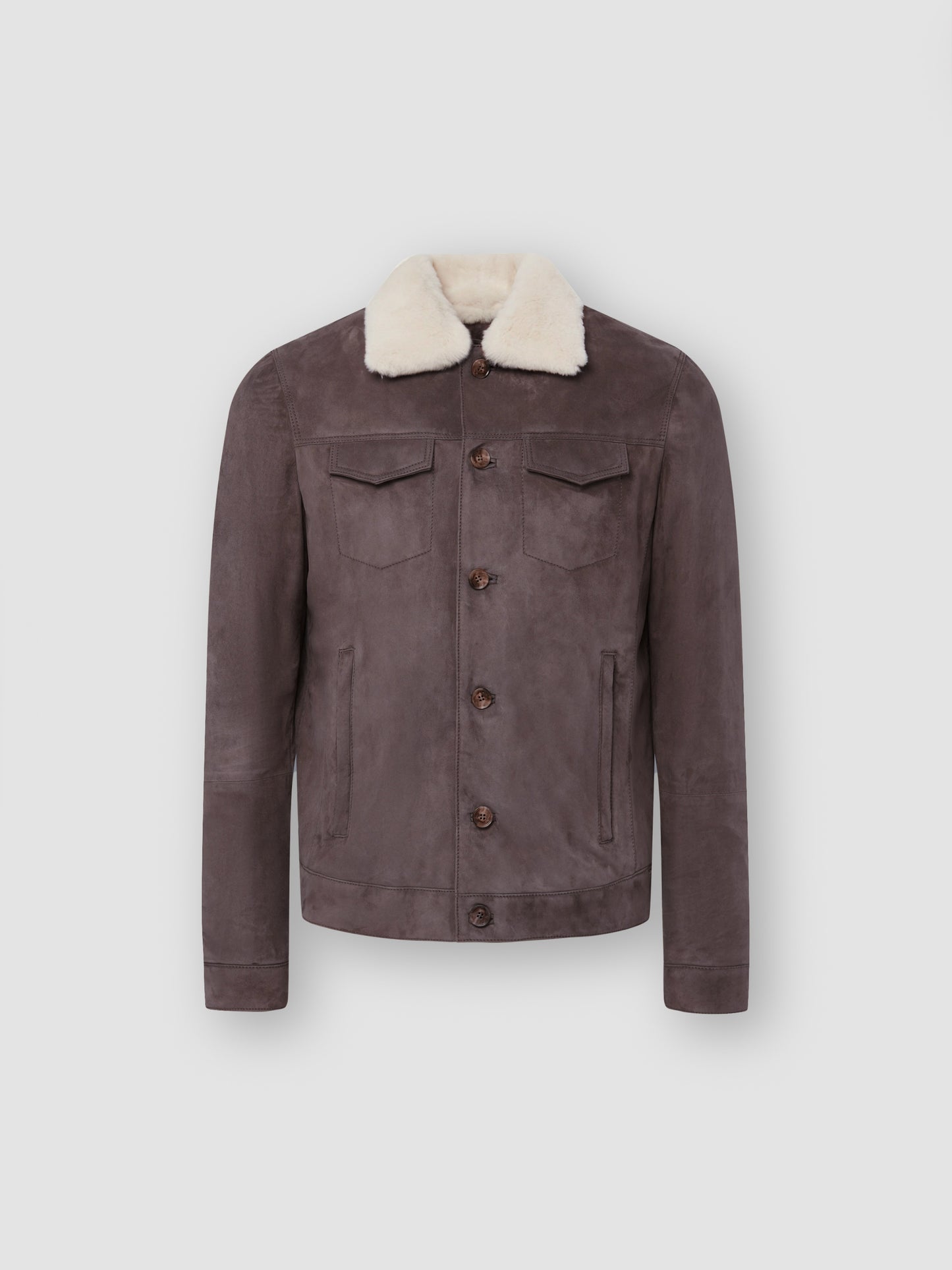 Suede Fur Lined Trucker Jacket Grey Product Image