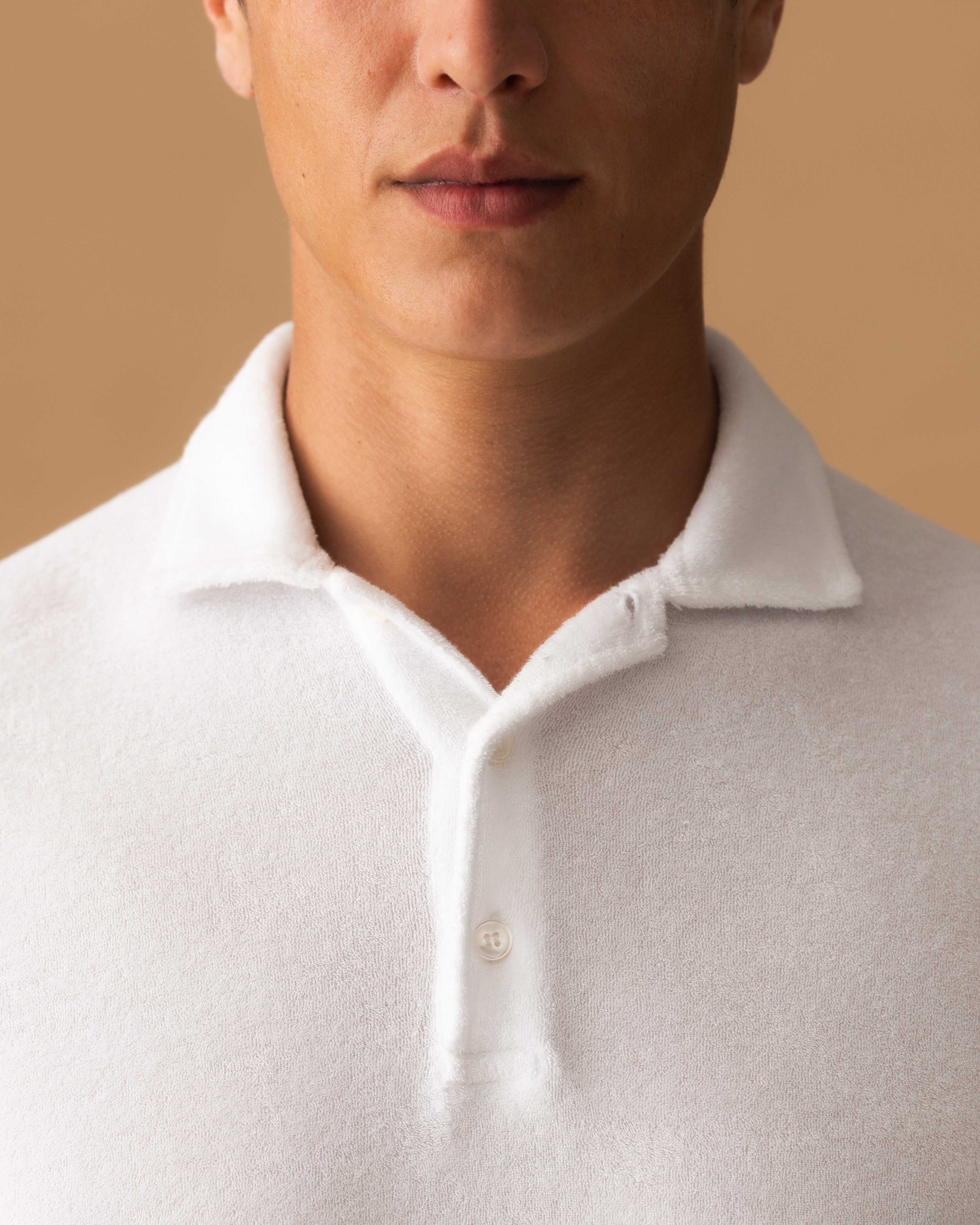 Terry Cotton Polo Shirt White Model Collar Image