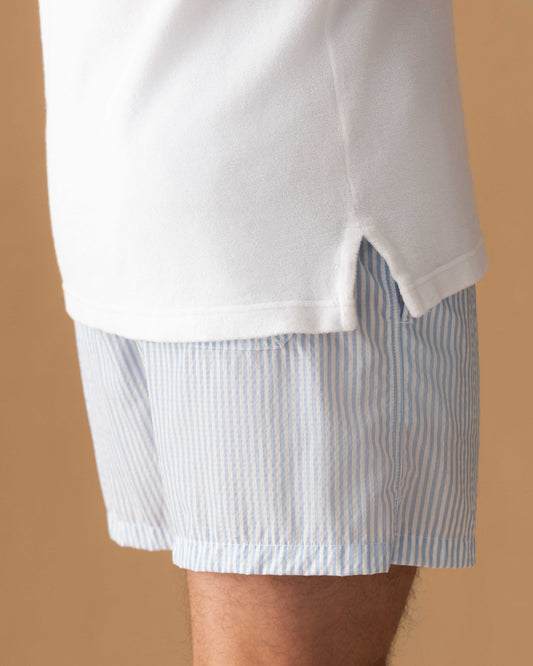 Terry Cotton Polo Shirt White Model Hem Image