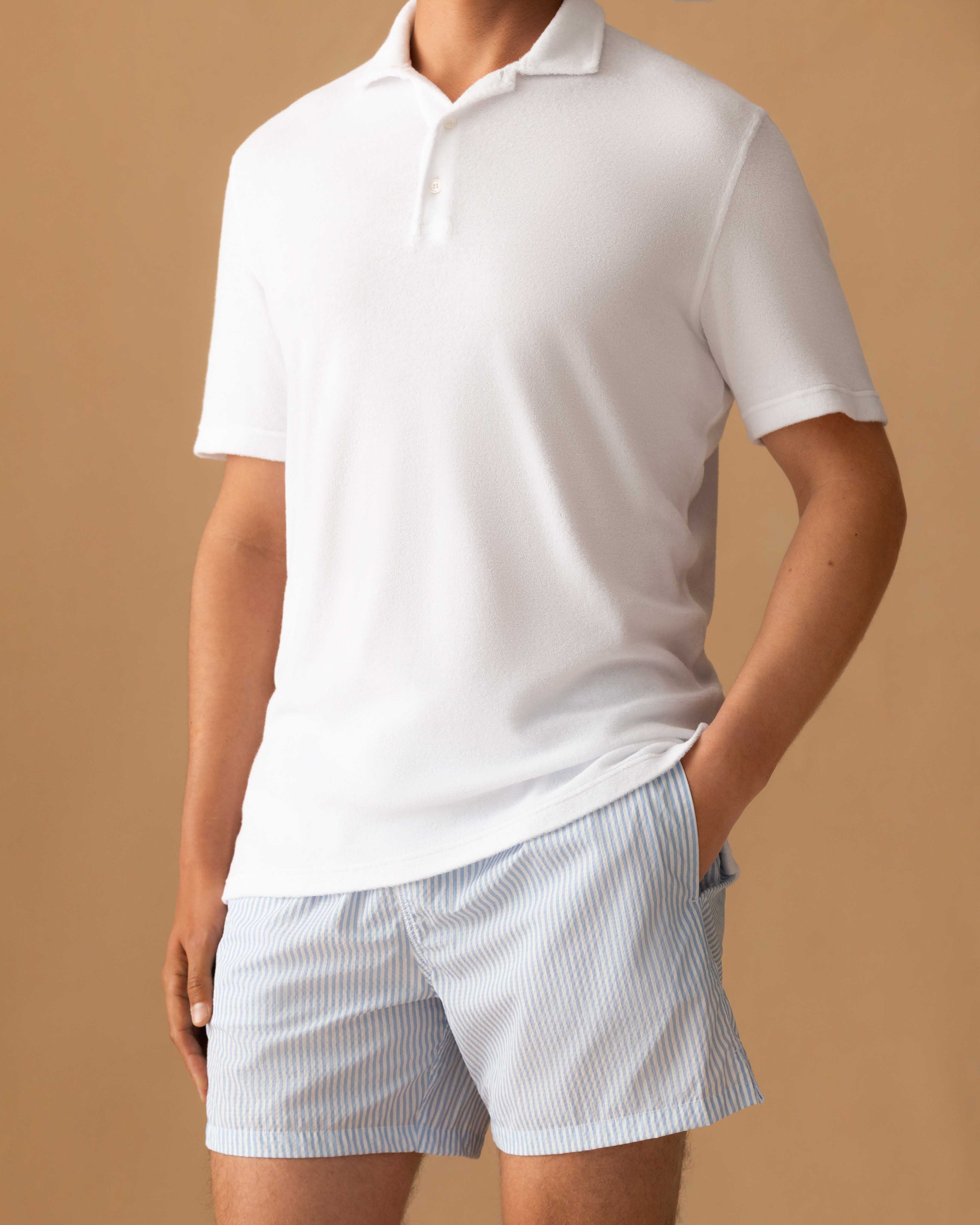 Terry Cotton Polo Shirt White Model Cropped Image