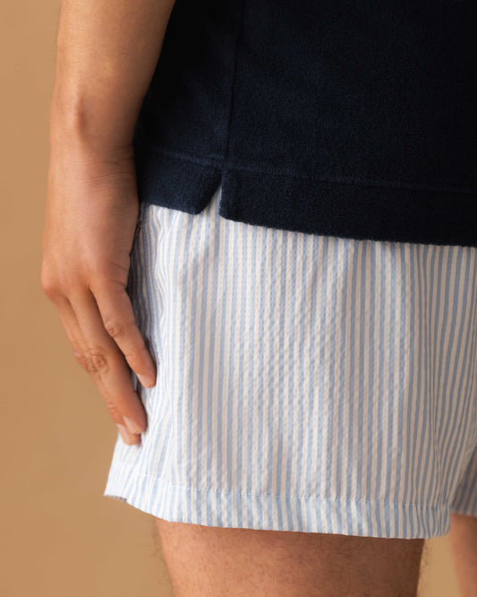 Terry Cotton Pocket T-Shirt Navy Hem Model Image