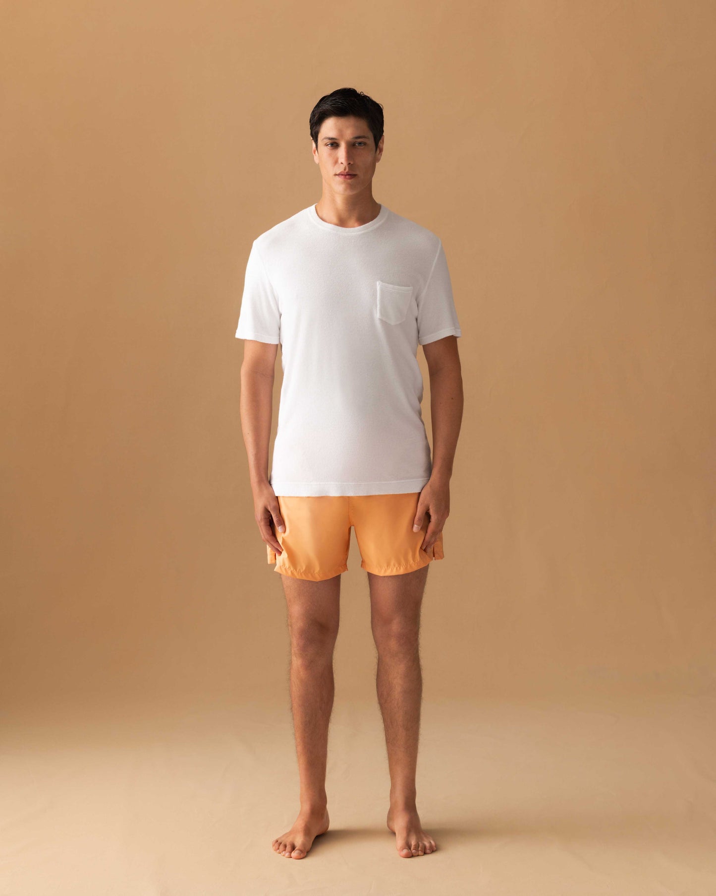 Terry Cotton Pocket T-Shirt White Model Image