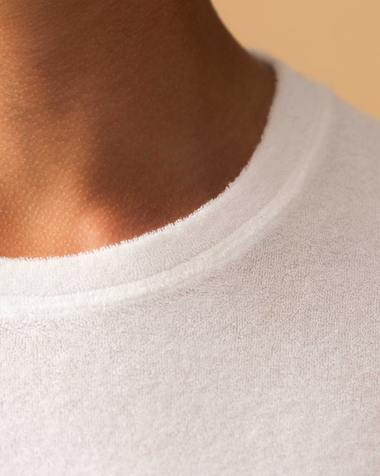 Terry Cotton Pocket T-Shirt White Neck Model Image