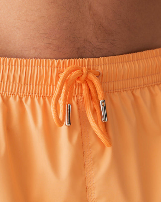 Nylon Mid Length Swim Shorts Orange Model Waist Image