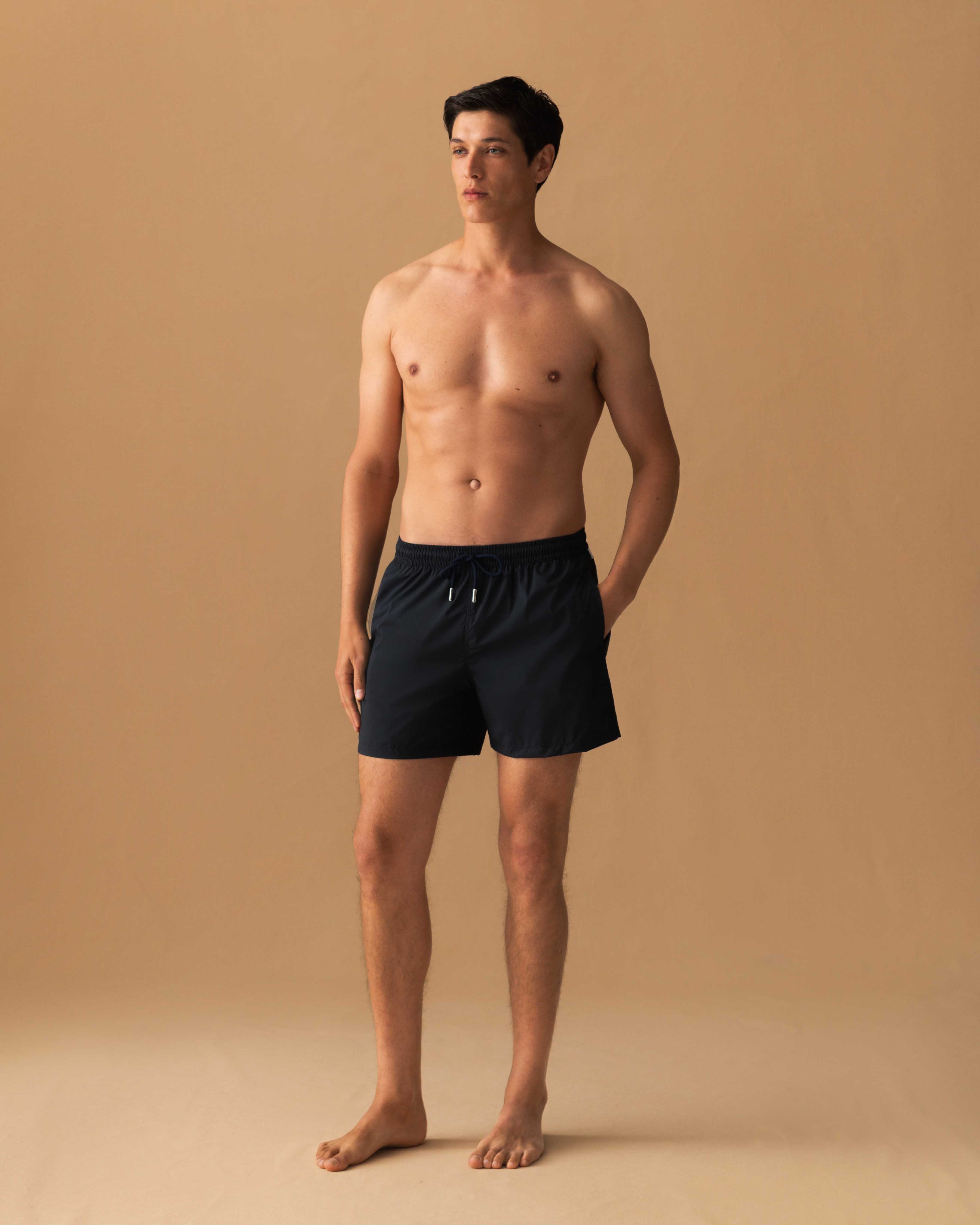 Nylon Mid Length Swim Shorts Navy Model Image