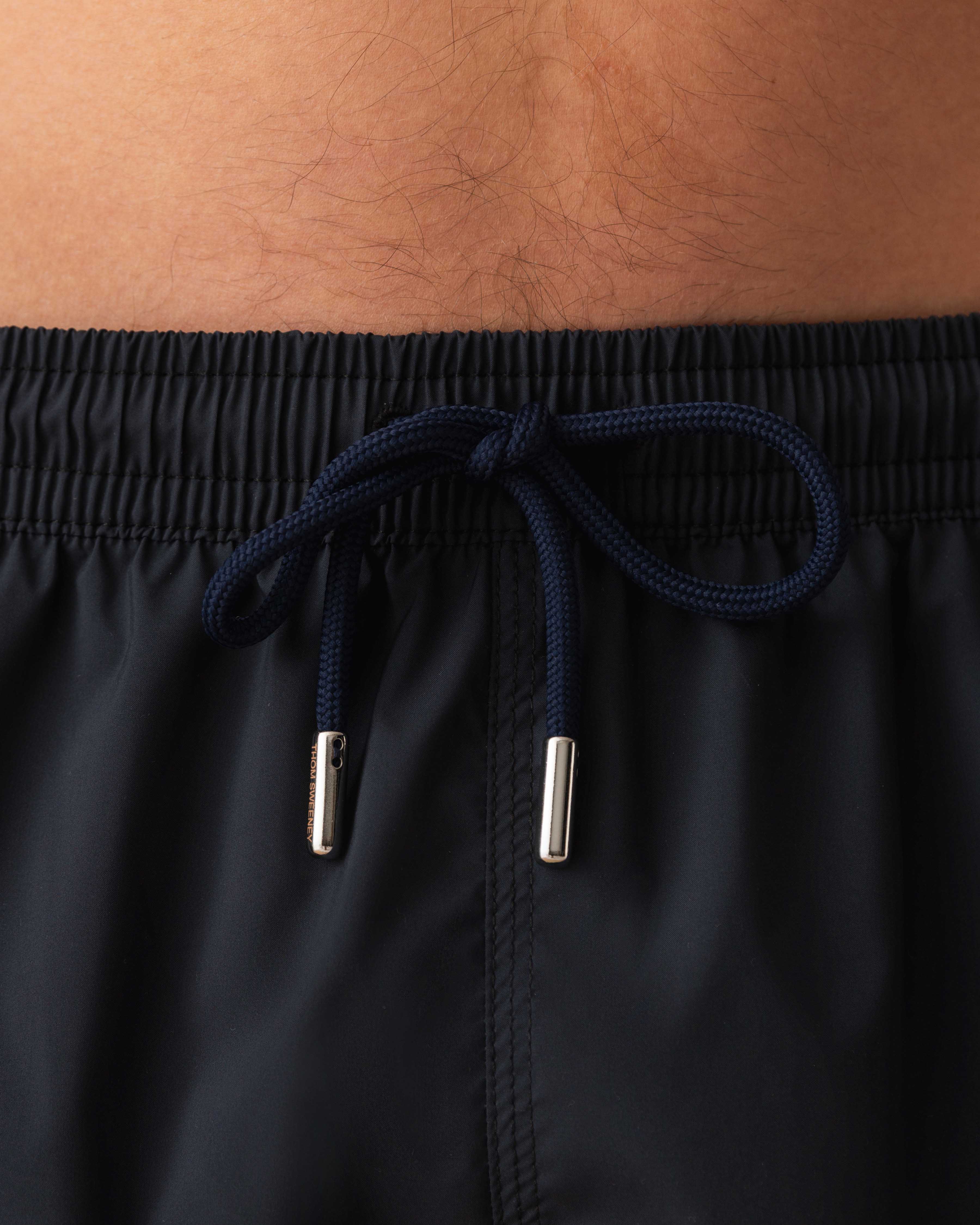 Nylon Mid Length Swim Shorts Navy Model Waist Image