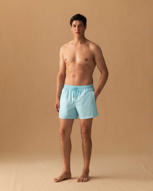 Nylon Mid Length Swim Shorts Blue Model Image