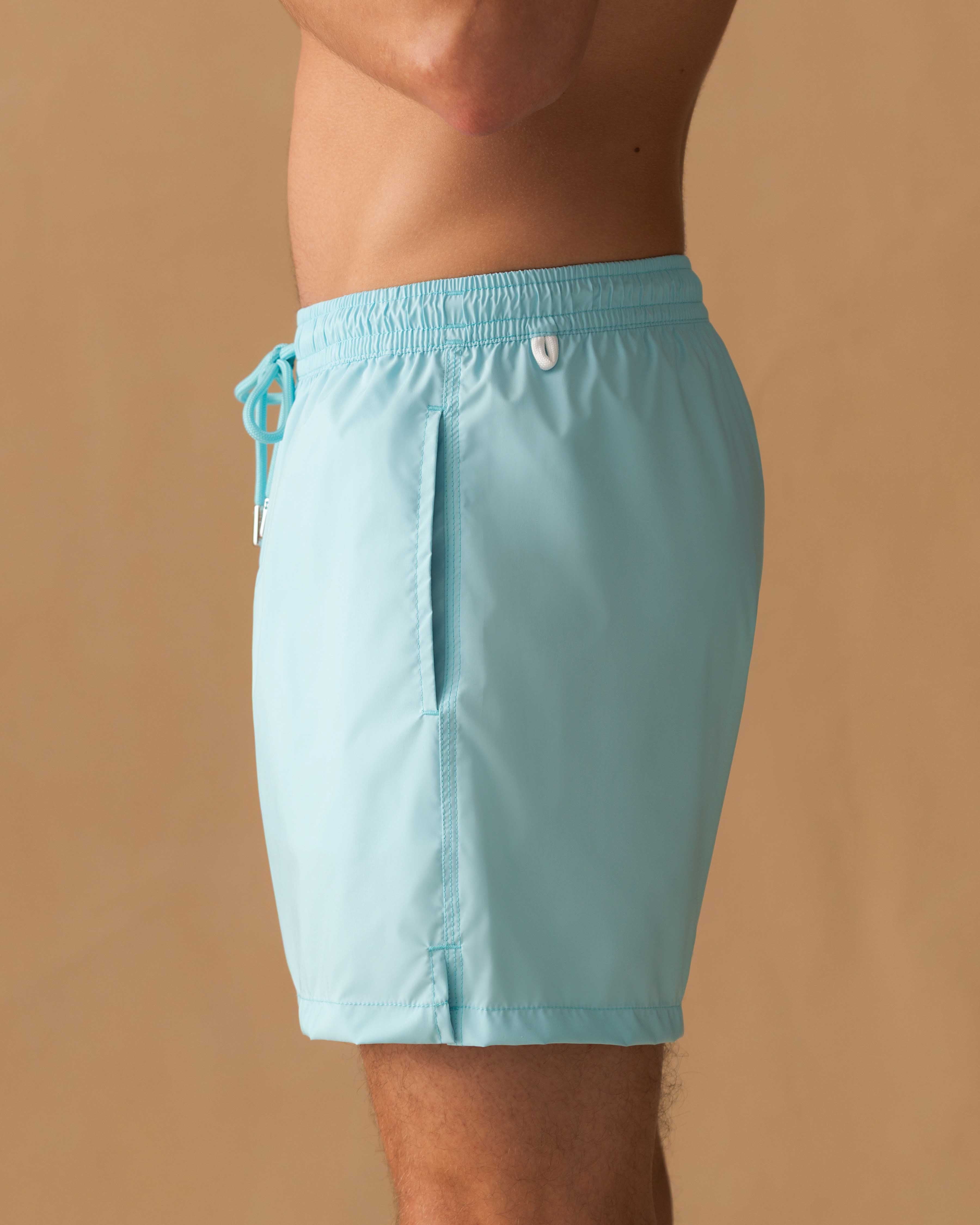 Nylon Mid Length Swim Shorts Blue Model Side Image