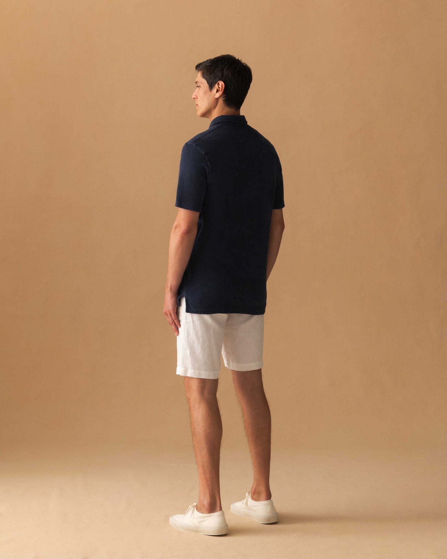 Terry Cotton Polo Shirt Navy Model Back Image
